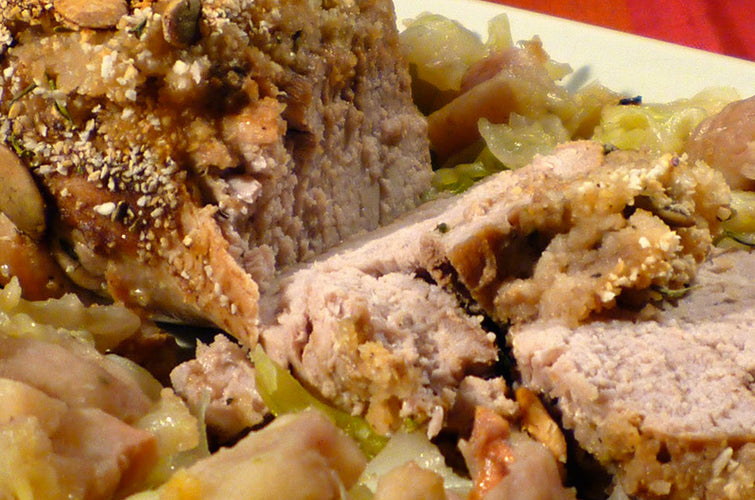 Filetto di maiale al gratin di semi di zucca con cavolo cappuccio